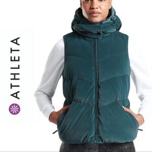 Athleta Women's Lofty Down Velour Vest  Dark Green Size XS Winter Ski NO HOOD